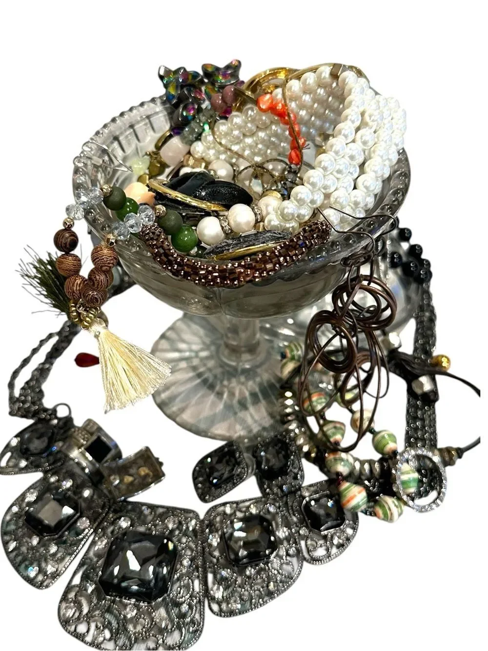 Estate Vintage to now Assorted mixed lot Jewelry Brooches mystery compote jar